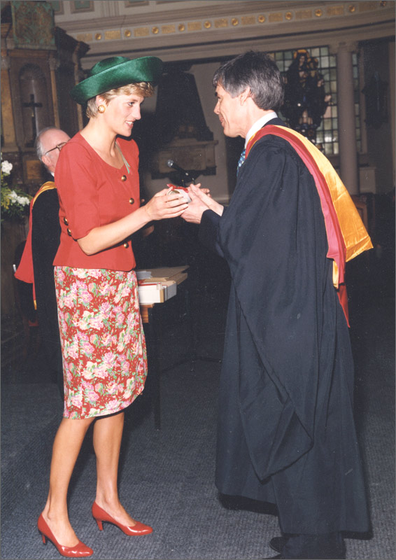 Princess Diana presenting Owen with his Hon RAM  honour
